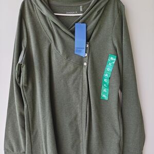 Danskin Olive Green Buttoned Long Sleeve Top